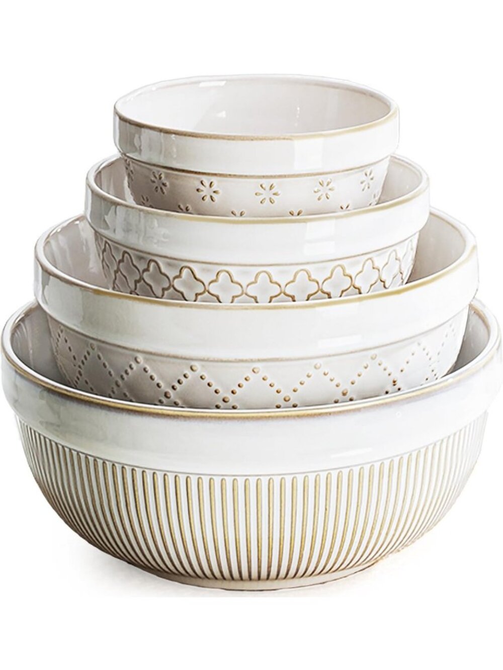 Set of 4 Large Ceramic Serving Bowls - Nesting, Microwave & Dishwasher Safe